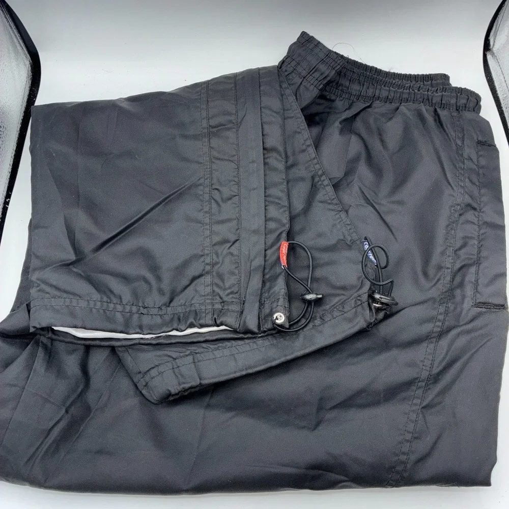 Black Nylon Track Pants Mens XL Lined Zip Ankle Drawstring Code Four